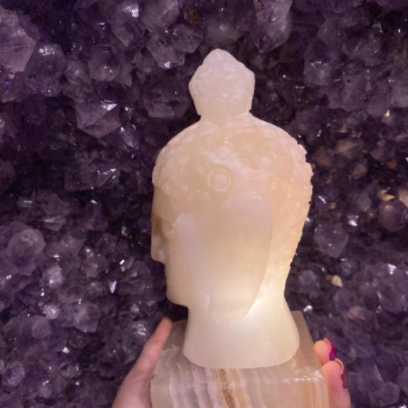 Amber Onyx Buddha Head Lamp with Bulb and Cord, Fun Lights, Unique Lighting, Art - Picture 3 of 9